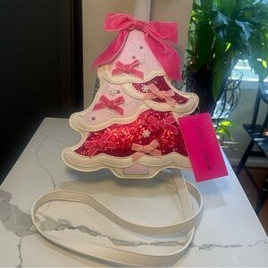 Betsey Johnson XOMERRY Christmas Tree Crossbody Pink Coquette Bows & Glitter NWT